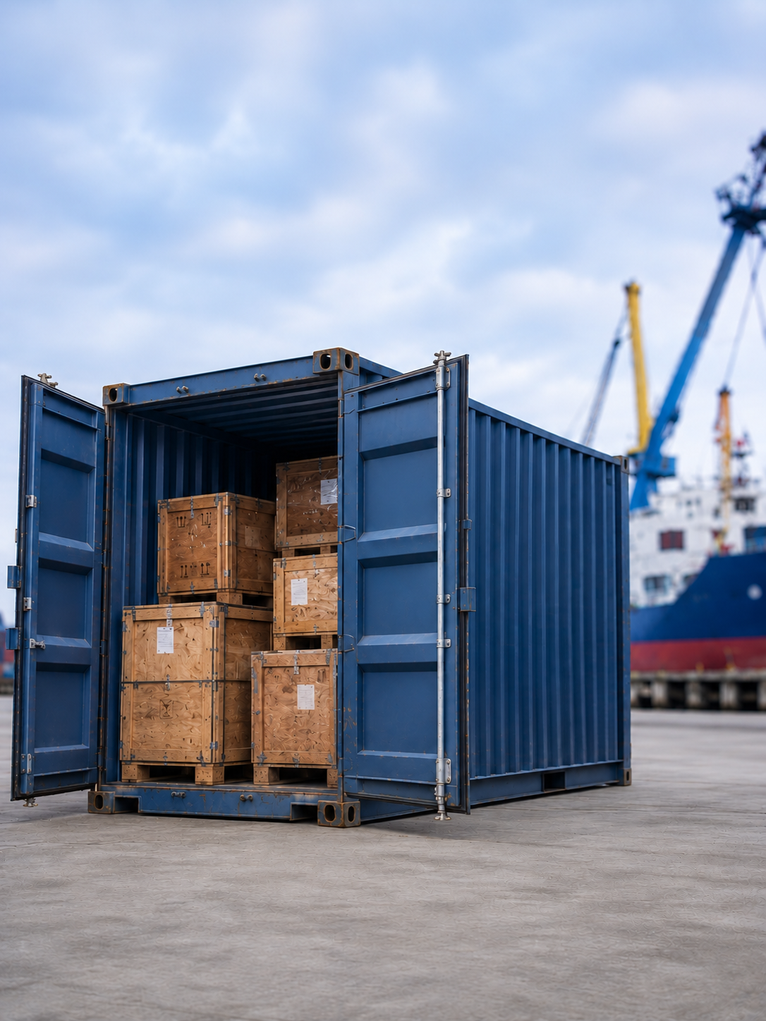 Shipping container ready for delivery at the shipyard